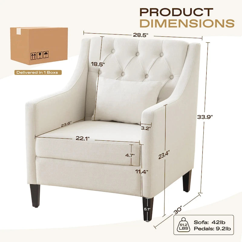 Living Room Chairs, Accent Armchair with lumbar pillow, Elegant Bedroom Reading Chair, Mid-Century Upholstered Sofa Chair