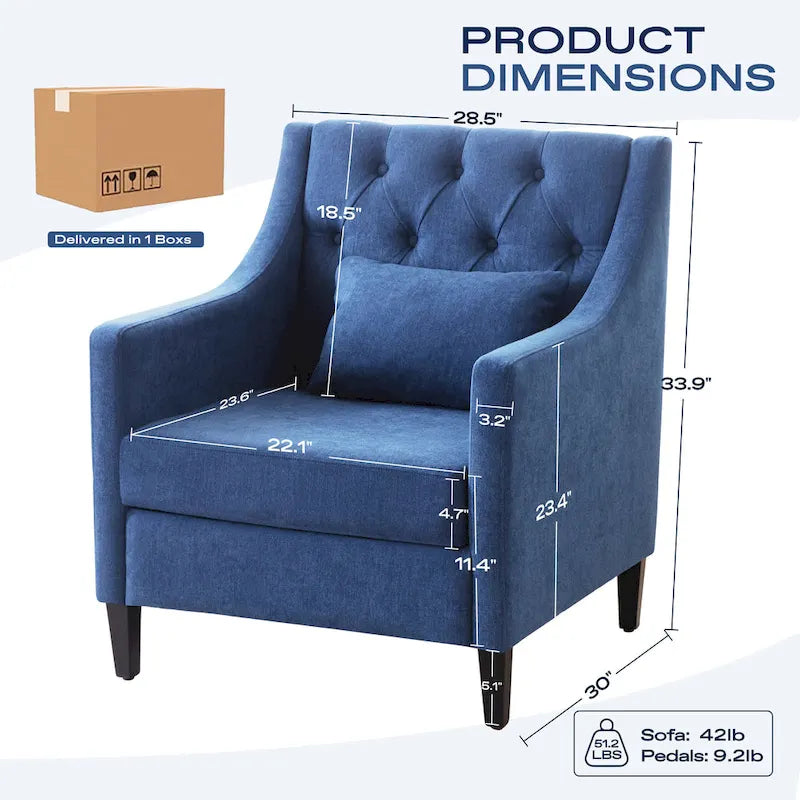Living Room Chairs, Accent Armchair with lumbar pillow, Elegant Bedroom Reading Chair, Mid-Century Upholstered Sofa Chair