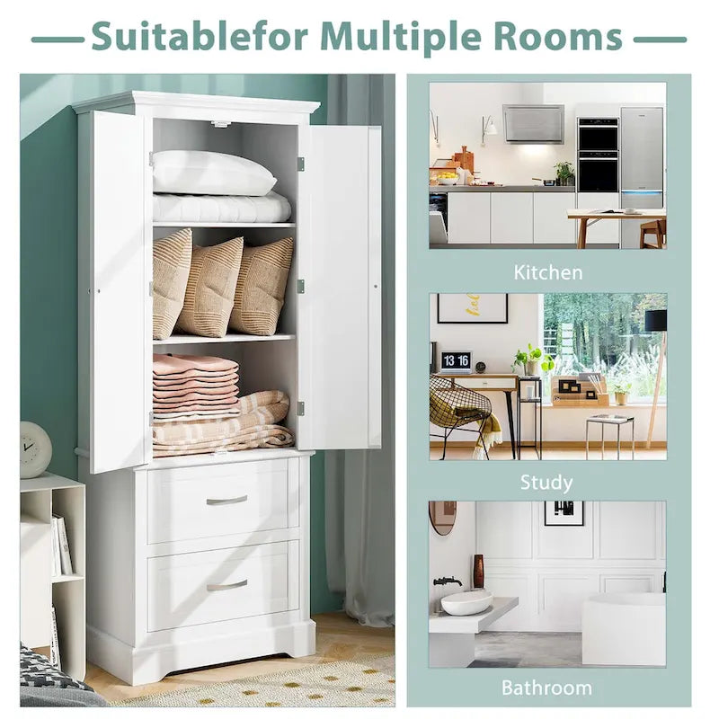 62 Tall Bathroom Freestanding Floor Storage Cabinet with 2 - 24 x 16 x 62 (L x W x H)