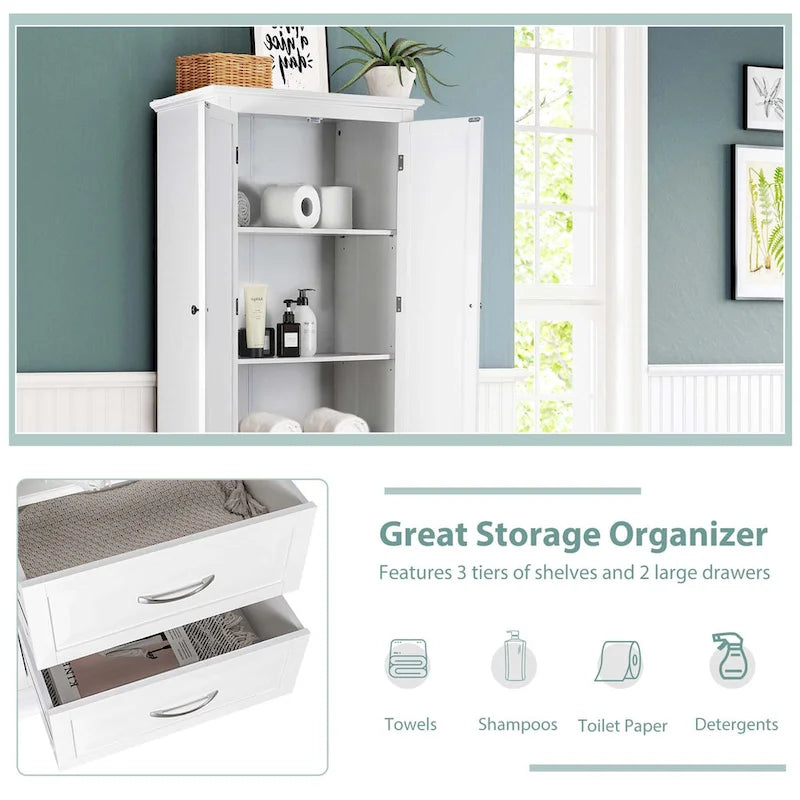 62 Tall Bathroom Freestanding Floor Storage Cabinet with 2 - 24 x 16 x 62 (L x W x H)