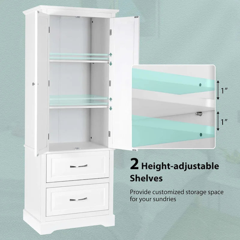 62 Tall Bathroom Freestanding Floor Storage Cabinet with 2 - 24 x 16 x 62 (L x W x H)