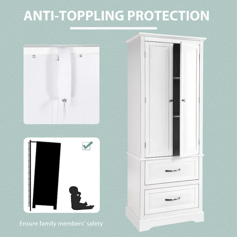 62 Tall Bathroom Freestanding Floor Storage Cabinet with 2 - 24 x 16 x 62 (L x W x H)