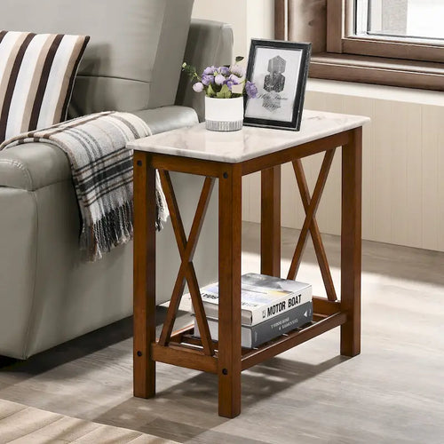Joya Farmhouse 12-inch Faux Marble 1-Shelf Side Table by Furniture of America