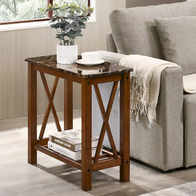 12-inch Faux Marble 1-Shelf Side Table