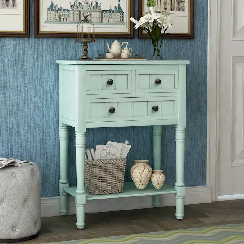 Narrow Console Table with 3 Drawers and Shelf