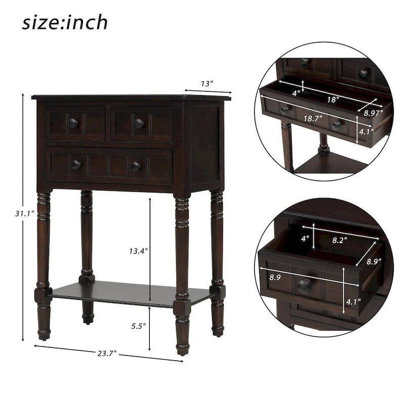 Narrow Console Table with 3 Drawers and Shelf