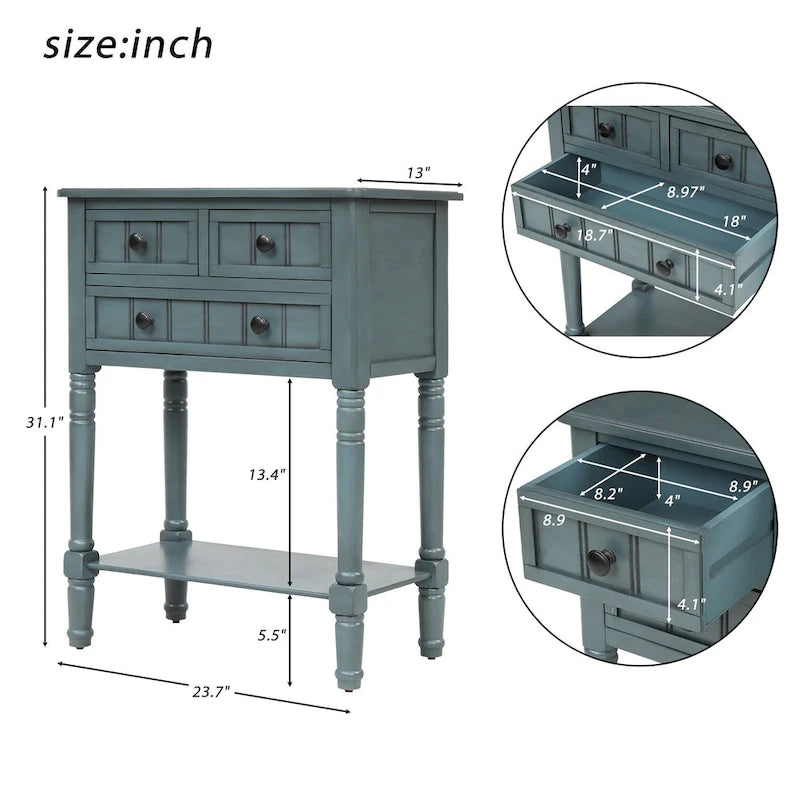 Narrow Console Table with 3 Drawers and Shelf