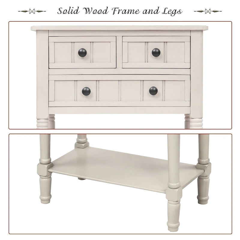 Narrow Console Table with 3 Drawers and Shelf