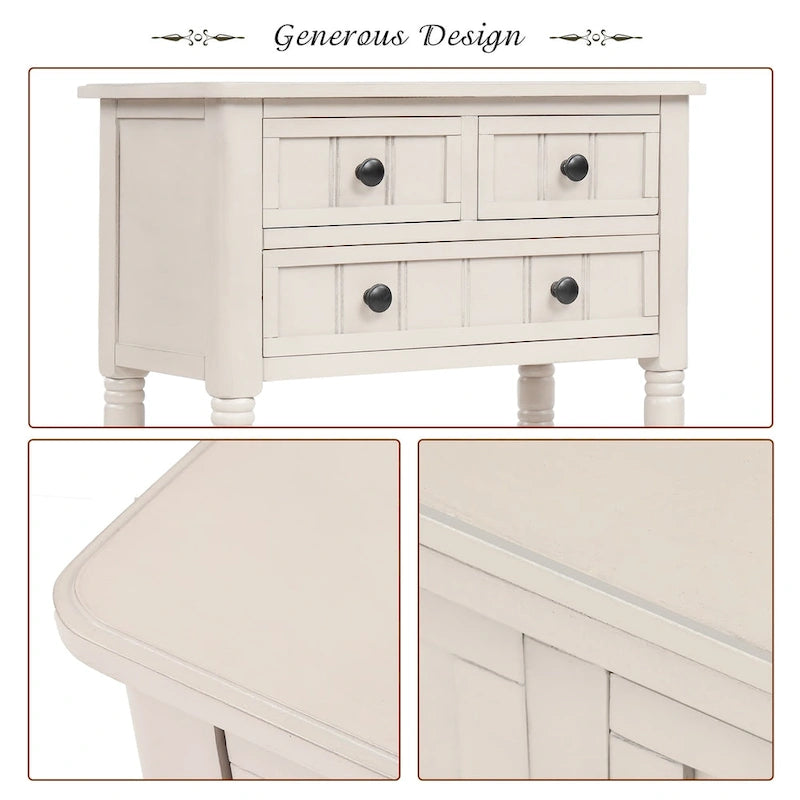 Narrow Console Table with 3 Drawers and Shelf