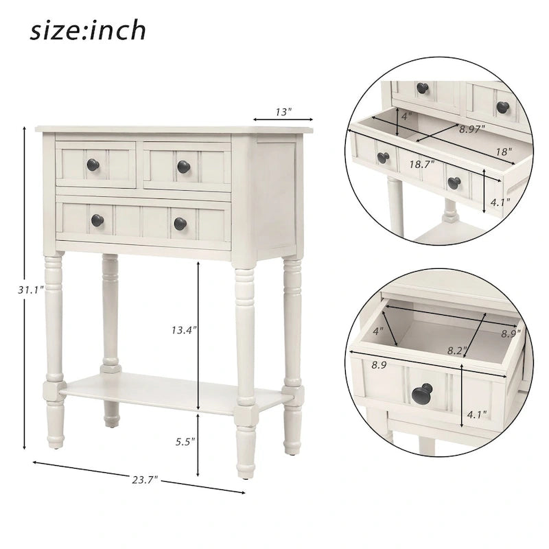 Narrow Console Table with 3 Drawers and Shelf