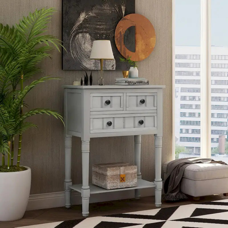Narrow Console Table with 3 Drawers and Shelf