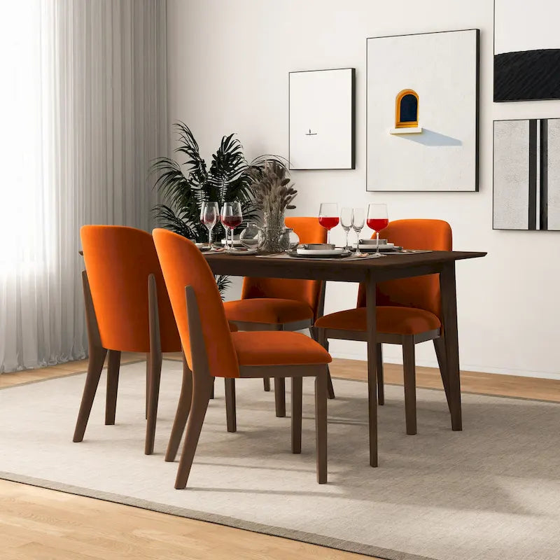 Mid Century Modern Linen/Velvet Dining Chair ( of 2)