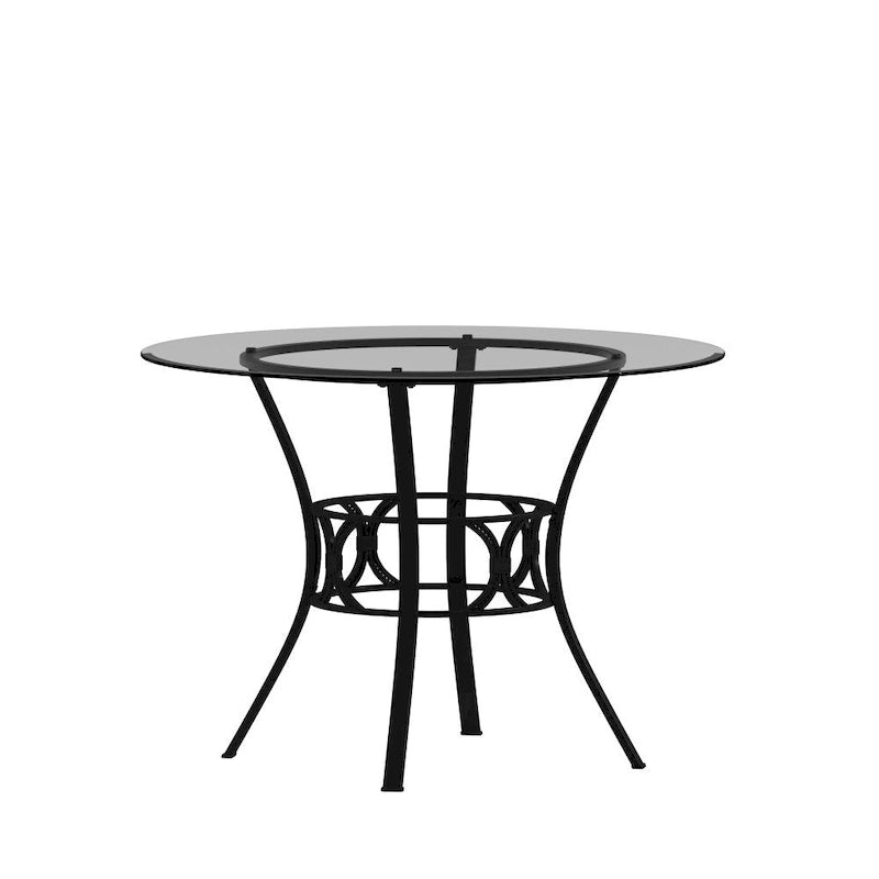 42 Round Glass Dining Table with Crescent Style Metal Frame