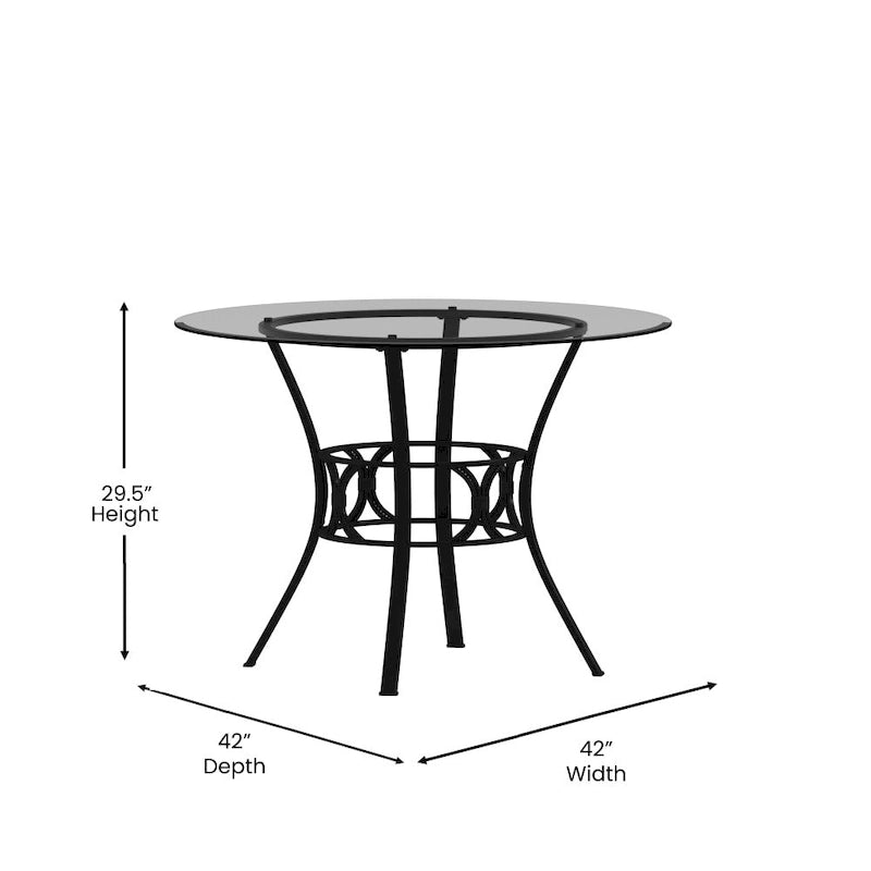 42 Round Glass Dining Table with Crescent Style Metal Frame
