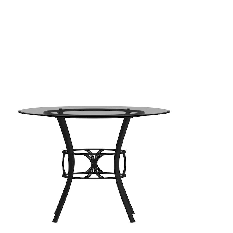 42 Round Glass Dining Table with Crescent Style Metal Frame