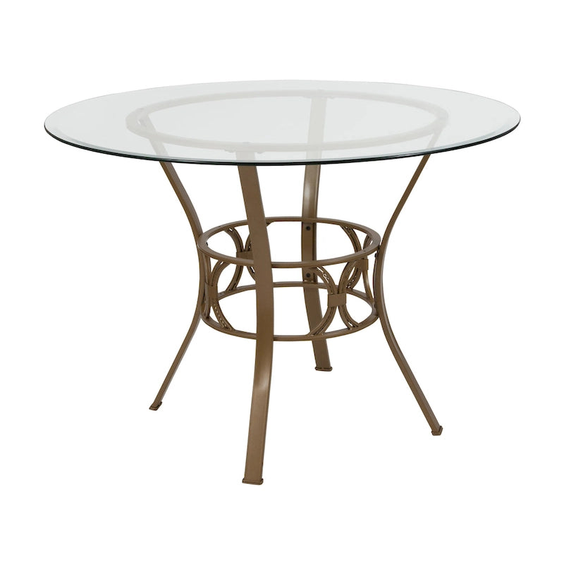 42 Round Glass Dining Table with Crescent Style Metal Frame