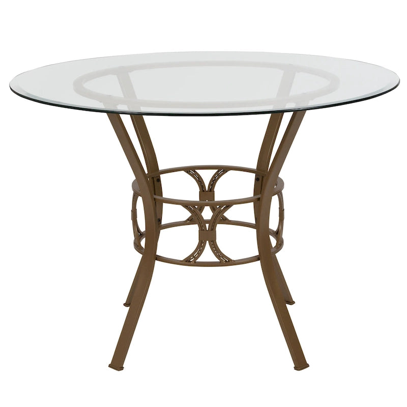 42 Round Glass Dining Table with Crescent Style Metal Frame