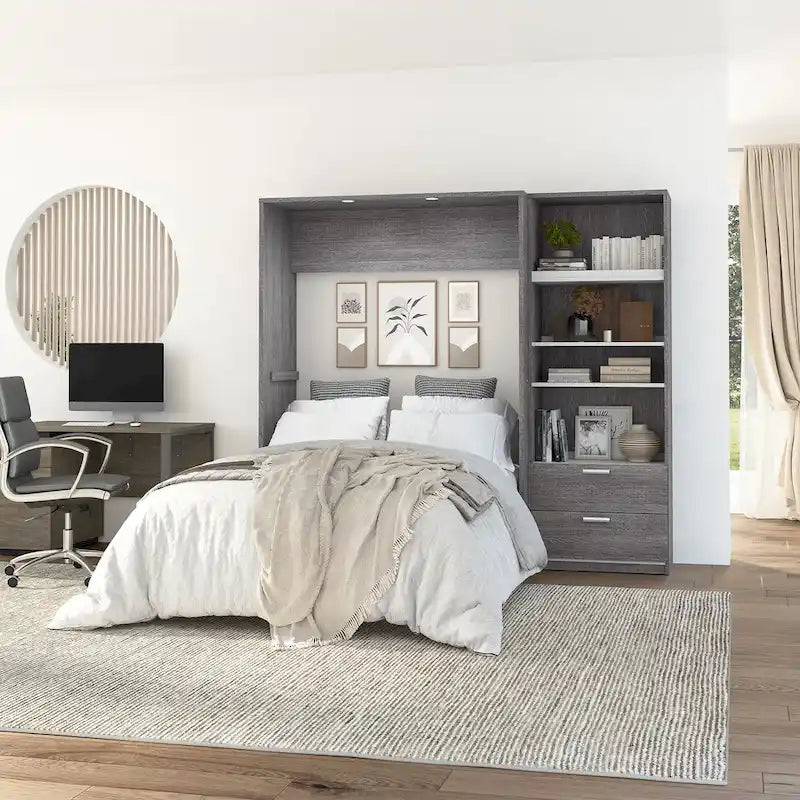 Full Murphy Bed and Shelving Unit with Drawers