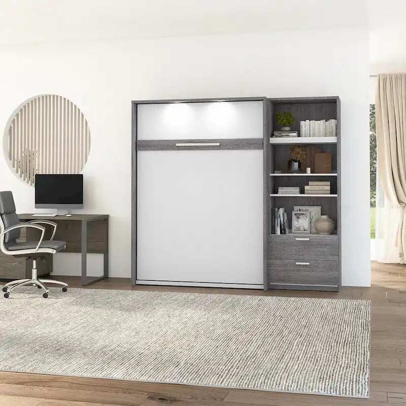 Full Murphy Bed and Shelving Unit with Drawers