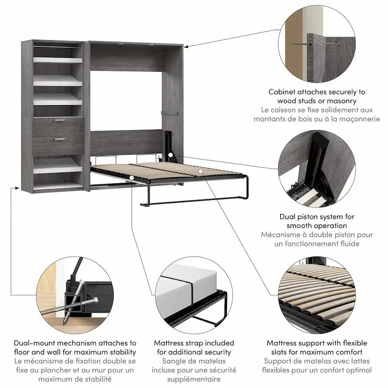 Full Murphy Bed and Shelving Unit with Drawers