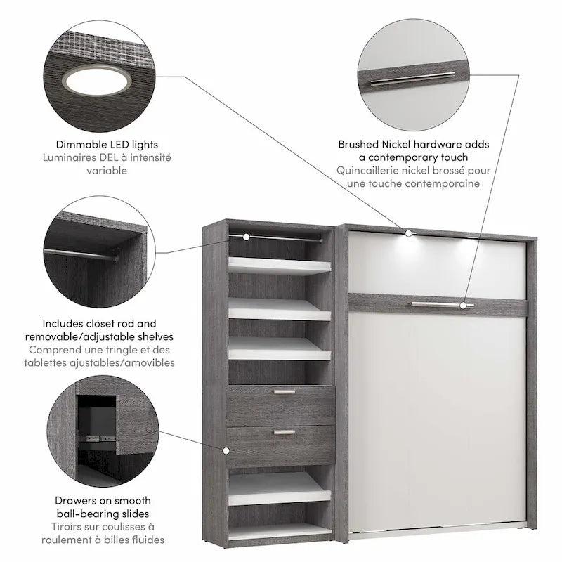 Full Murphy Bed and Shelving Unit with Drawers