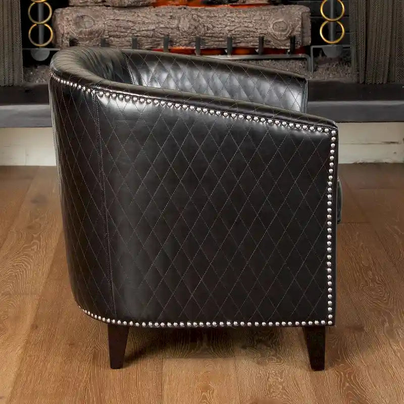 Black Bonded Leather Quilted Club Chair
