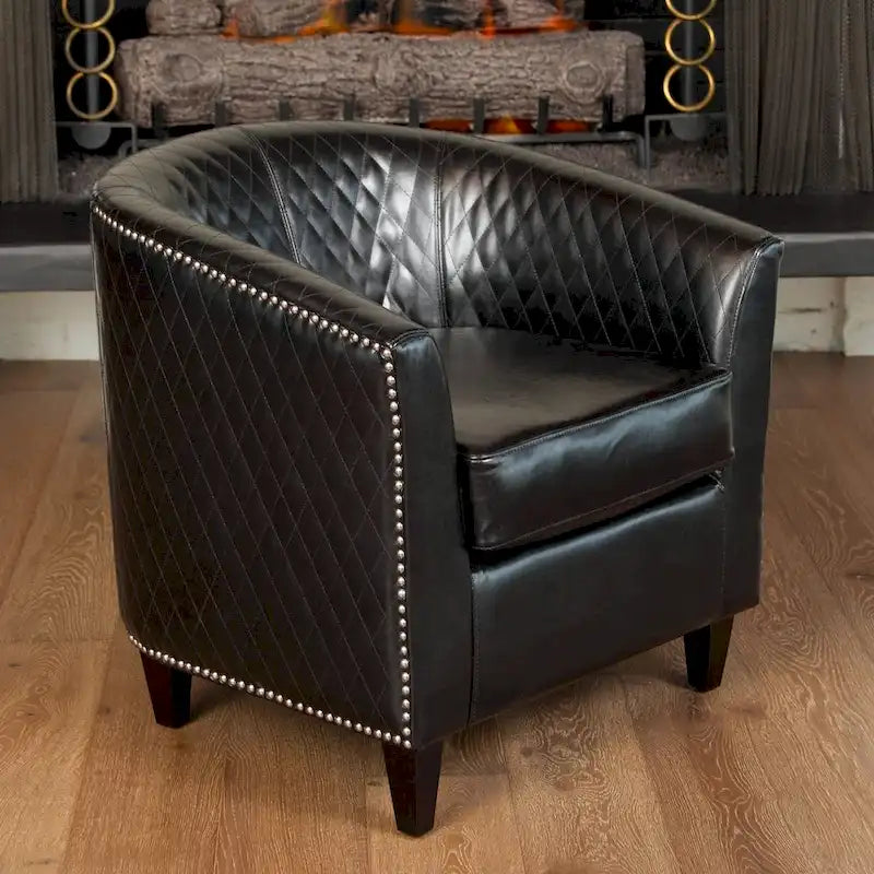 Black Bonded Leather Quilted Club Chair