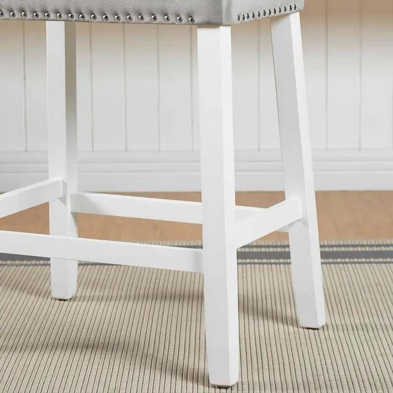 of 2 Velvet Counter Height Stools with Tufted Saddle Seats, White-Wash Finish