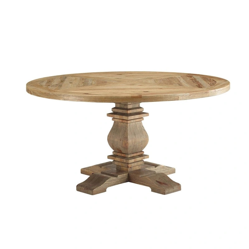 Column 59 Round Pine Wood Dining Table - Brown