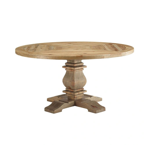 Column 59 Round Pine Wood Dining Table - Brown