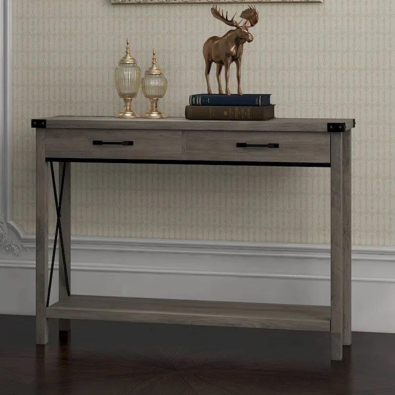 Narrow Sofa Table with 2 Drawers for Entryway