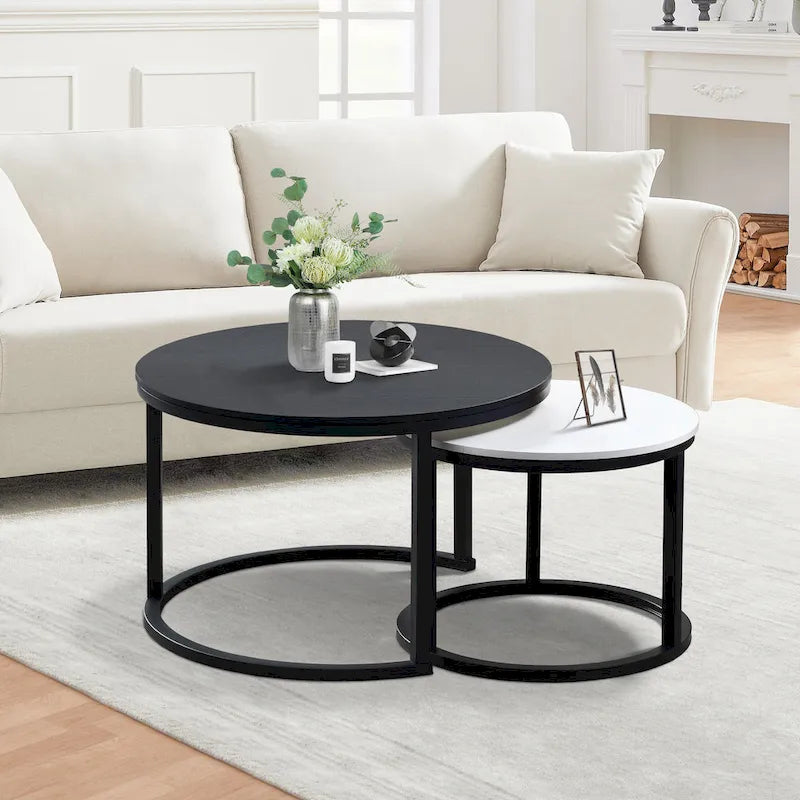 Modern Wooden Waterproof Round Nesting Coffee Table of 2