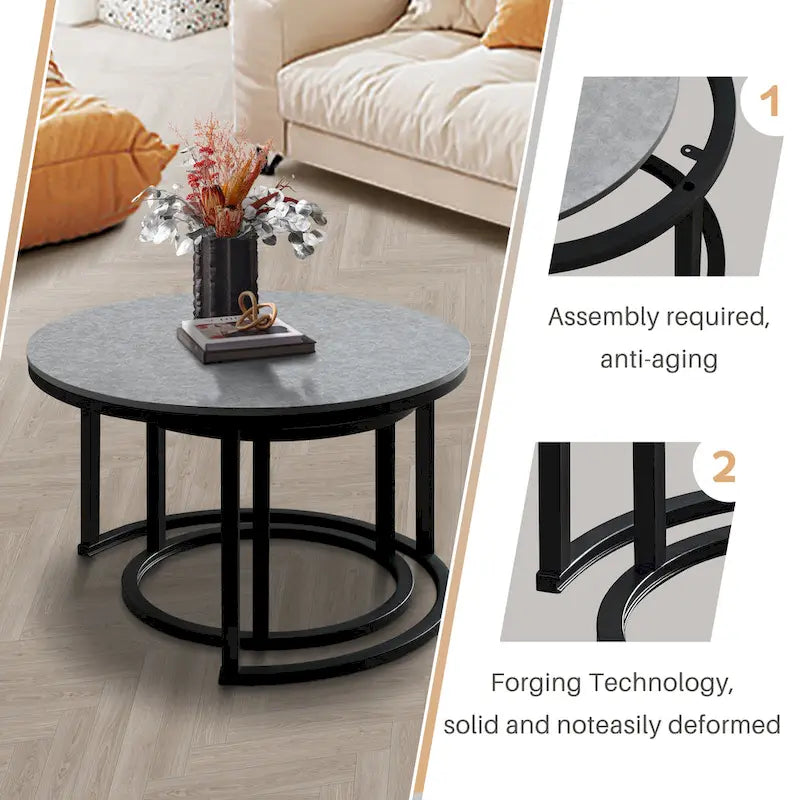 Modern Wooden Waterproof Round Nesting Coffee Table of 2