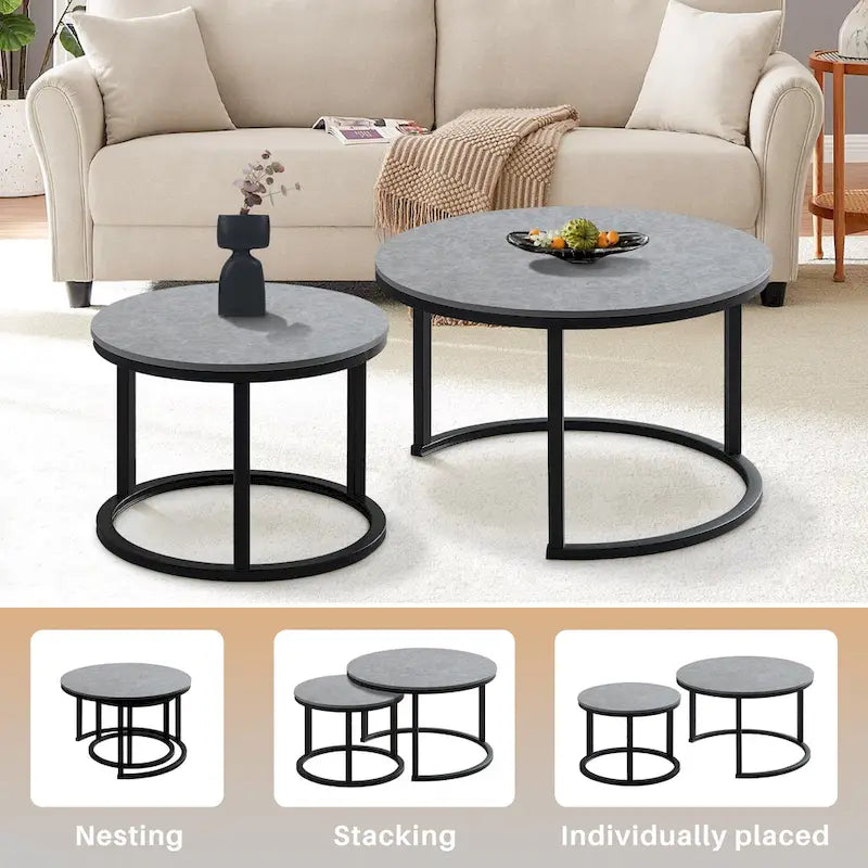 Modern Wooden Waterproof Round Nesting Coffee Table of 2