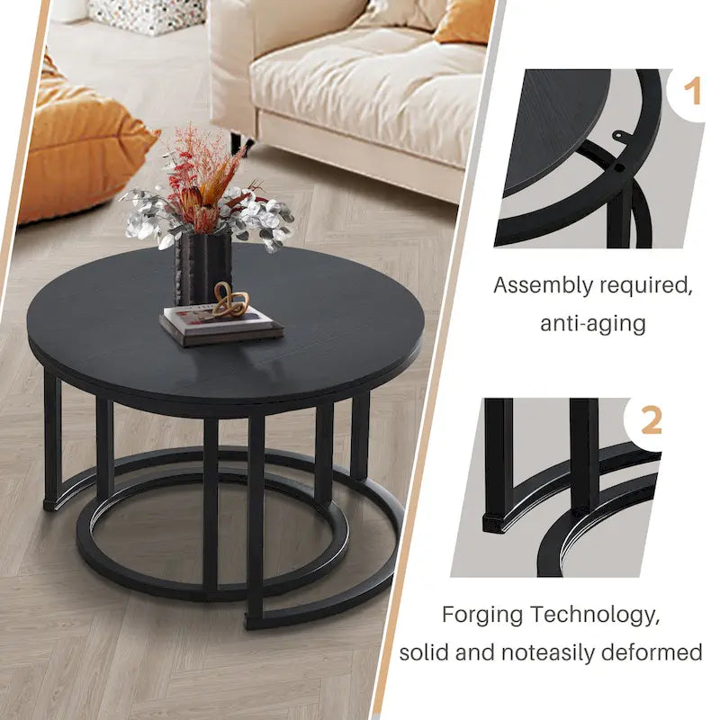 Modern Wooden Waterproof Round Nesting Coffee Table of 2