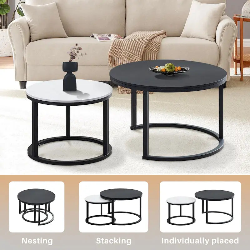 Modern Wooden Waterproof Round Nesting Coffee Table of 2