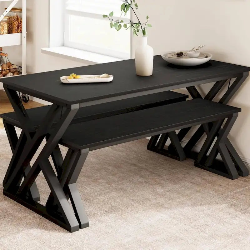 Modern Kitchen Dining Table with 2 Benches - N/A