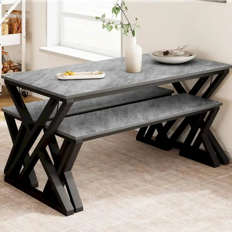 Modern Kitchen Dining Table with 2 Benches - N/A