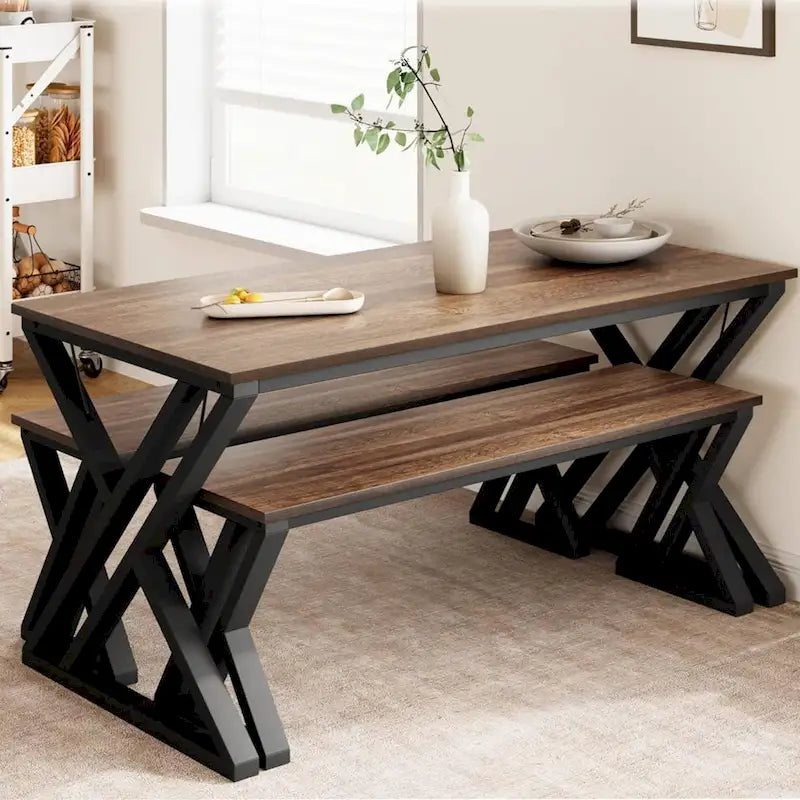 Modern Kitchen Dining Table with 2 Benches - N/A