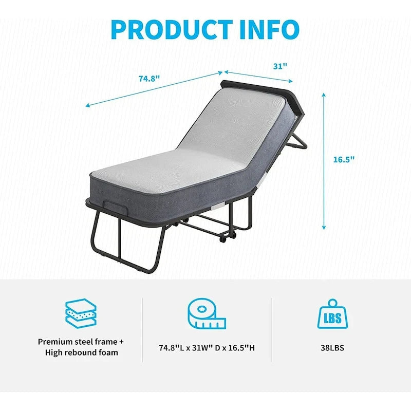 Space Saving Fold up Bed with Mattress & Wheels