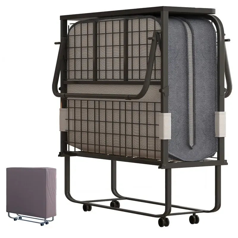 Space Saving Fold up Bed with Mattress & Wheels