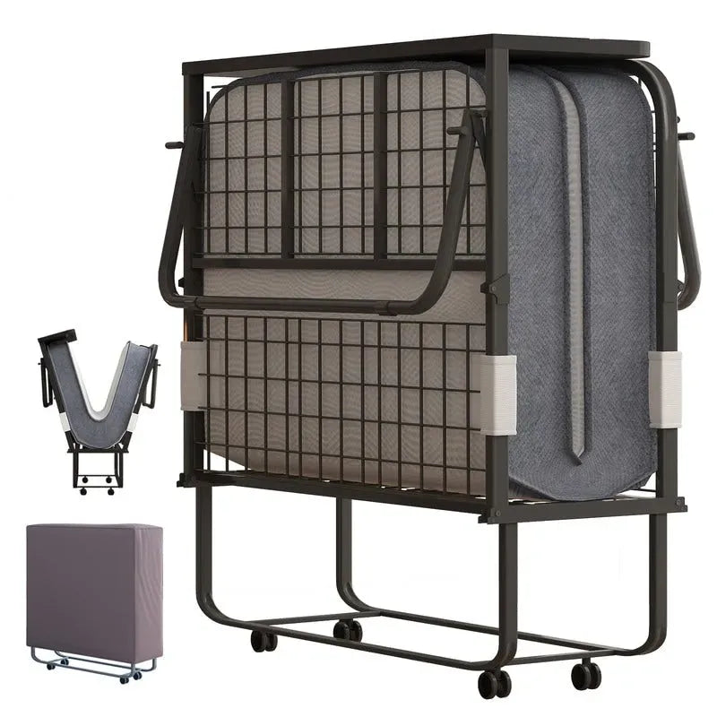Space Saving Fold up Bed with Mattress & Wheels