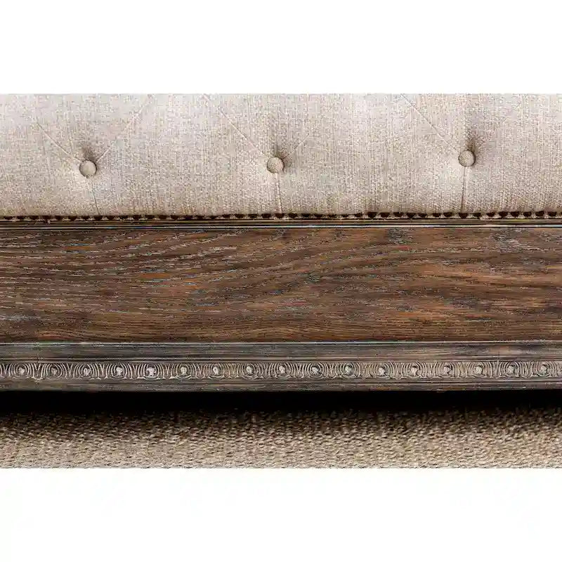 Rustic Beige Tufted Fabric Sleigh Bed