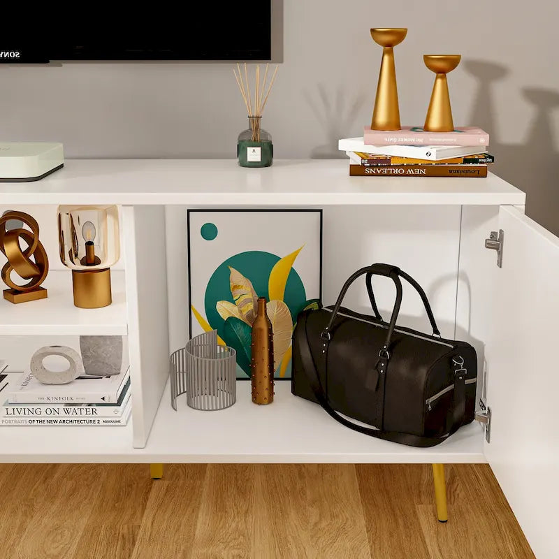 Sideboard Entertainment Centers TV Stand 2 Doors End Table White/Brown
