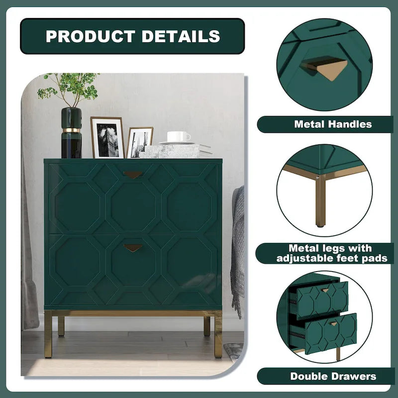Wooden 2-Drawer Storage Nightstand