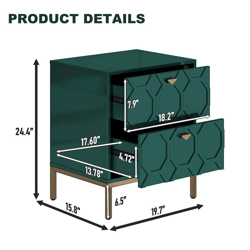 Wooden 2-Drawer Storage Nightstand
