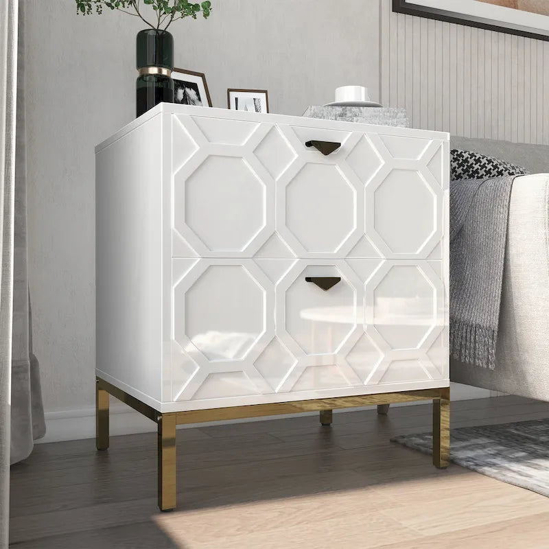 Wooden 2-Drawer Storage Nightstand