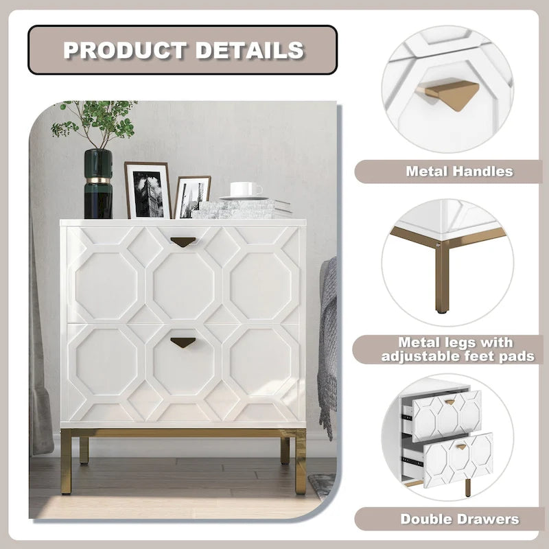 Wooden 2-Drawer Storage Nightstand