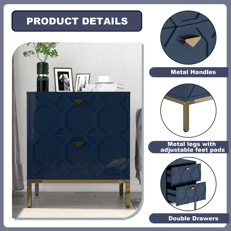 Wooden 2-Drawer Storage Nightstand