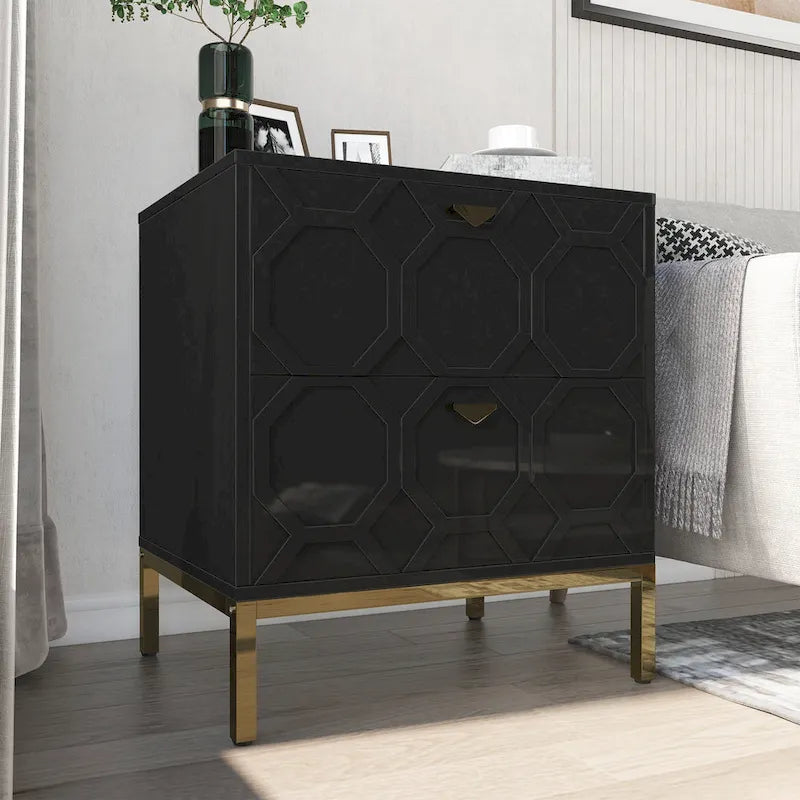 Wooden 2-Drawer Storage Nightstand